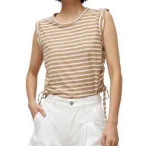 Veronica Beard Pima Cotton Cropped Muscle Tee Khaki Striped - 'Vinci' SZ S $198